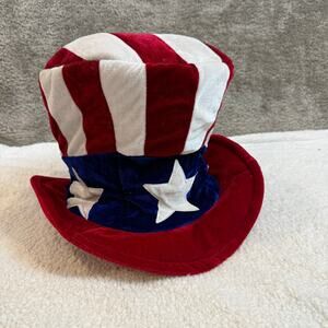 Vintage Elope Velvet Top Hat Stars Stripes 4th July Mad Hatter Costume Uncle Sam